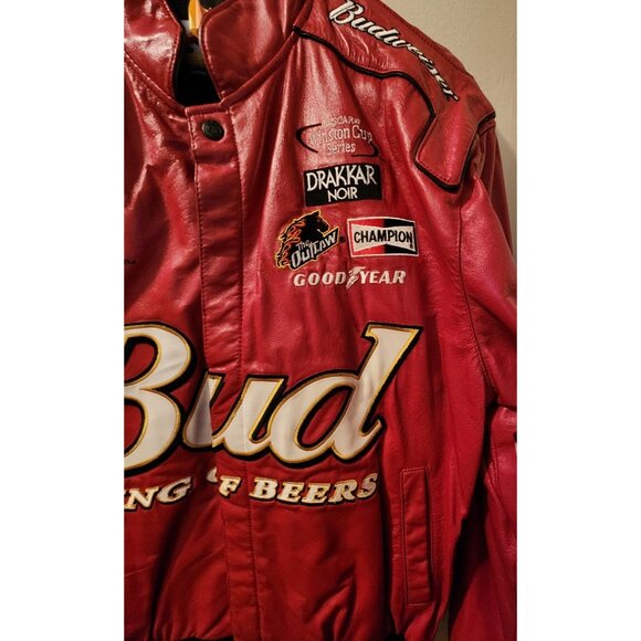 Dale Earnhardt Jr Nascar Budweiser Leather Jacket Size Medium - Picture 3 of 11